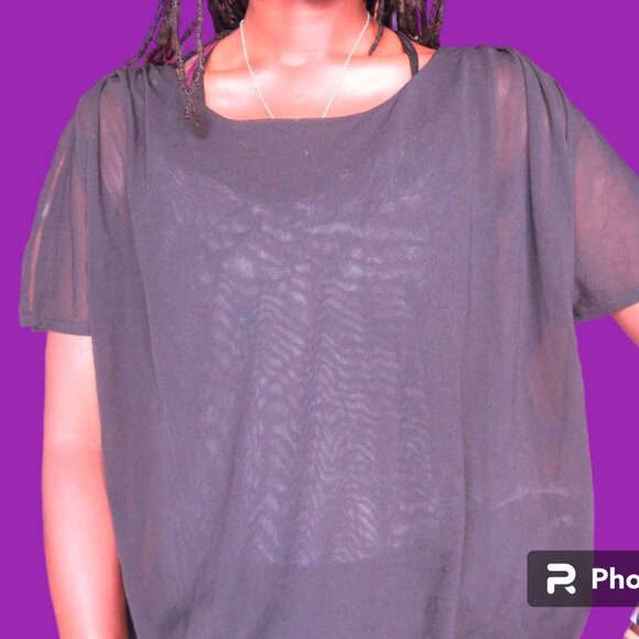 Chico's mesh Bianca top blouse shirt sheer short sleeve in black size 3. - Picture 5 of 6